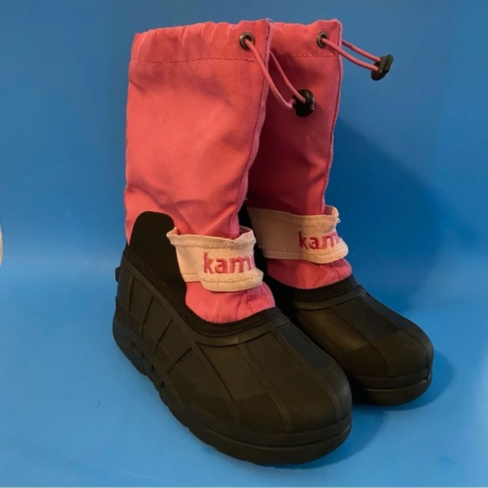 Kamik Boots Girls Size 4 Slip‎ On Pink Black Snow Boot